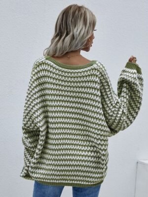 Streetwear Casual Striped Deep V Puff Long Sleeve Top - Image 6