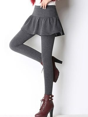 Streetwear High Waist Plain Ruffle Full Length Skort - Image 4