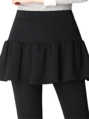 Streetwear High Waist Plain Ruffle Full Length Skort - Image 6