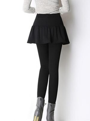 Streetwear High Waist Plain Ruffle Full Length Skort - Image 9