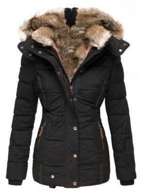 Streetwear Long Fur Trim Patchwork Long Sleeve Puffer Coat - Image 1
