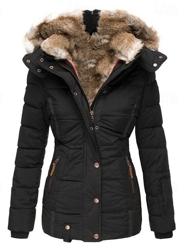 Streetwear Long Fur Trim Patchwork Long Sleeve Puffer Coat - Image 1