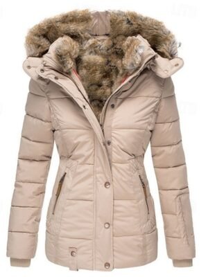 Streetwear Long Fur Trim Patchwork Long Sleeve Puffer Coat - Image 2