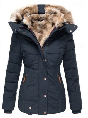 Streetwear Long Fur Trim Patchwork Long Sleeve Puffer Coat - Image 3