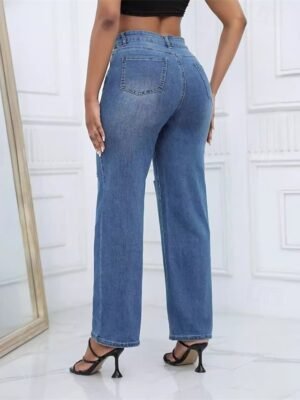 Streetwear Loose Fit Solid High Waist Full Length Jeans - Image 2
