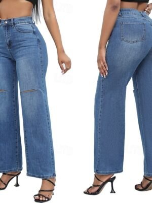 Streetwear Loose Fit Solid High Waist Full Length Jeans - Image 3
