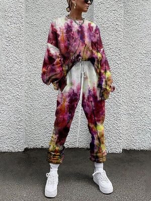 Streetwear Loose Floral Crew Neck Long Sleeve Tracksuit Set - Image 3
