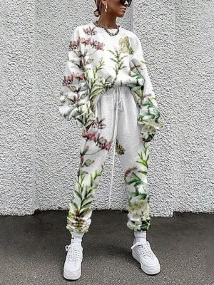 Streetwear Loose Floral Crew Neck Long Sleeve Tracksuit Set - Image 4