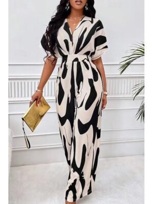 Streetwear Loose Geometric V Neck Batwing Half Sleeve Summer Jumpsuit - Image 2