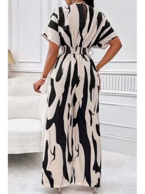 Streetwear Loose Geometric V Neck Batwing Half Sleeve Summer Jumpsuit - Image 3