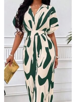 Streetwear Loose Geometric V Neck Batwing Half Sleeve Summer Jumpsuit - Image 4