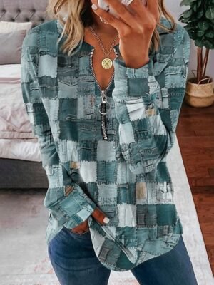 Streetwear Loose Geometric V Neck Long Sleeve Pullover - Image 2