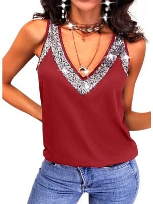 Streetwear Loose Metallic V Neck Sleeveless Regular Top - Image 4