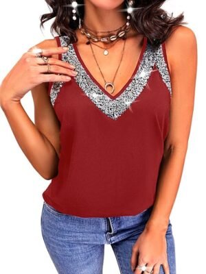 Streetwear Loose Metallic V Neck Sleeveless Regular Top - Image 5