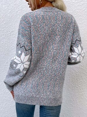 Streetwear Loose Snowflake Open Front Long Sleeve Cardigan - Image 3