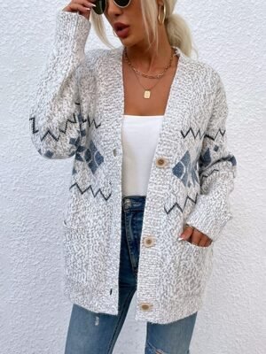 Streetwear Loose Snowflake Open Front Long Sleeve Cardigan - Image 4