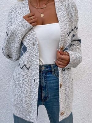 Streetwear Loose Snowflake Open Front Long Sleeve Cardigan - Image 5
