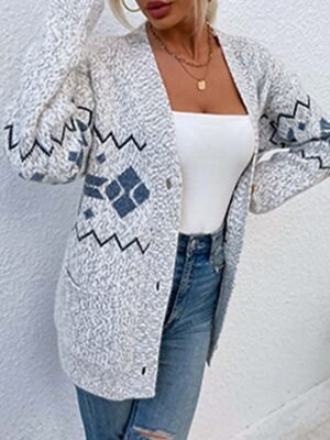 Streetwear Loose Snowflake Open Front Long Sleeve Cardigan - Image 6