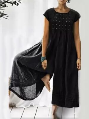 Streetwear Loose Solid Crew Neck Short Sleeve Jumpsuit - Image 3