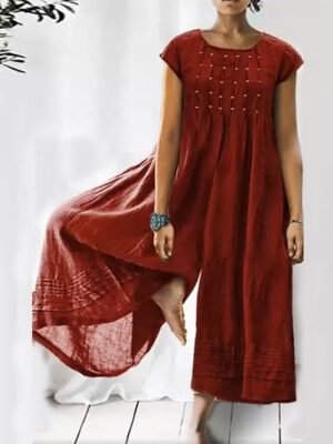 Streetwear Loose Solid Crew Neck Short Sleeve Jumpsuit - Image 4