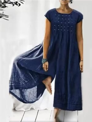 Streetwear Loose Solid Crew Neck Short Sleeve Jumpsuit - Image 5