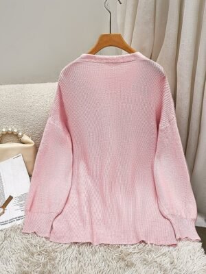 Streetwear Loose Solid V Neck Long Sleeve Long Cardigan - Image 4