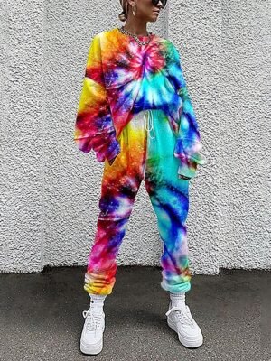 Streetwear Loose Tie Dye Crew Neck Long Sleeve Tracksuit Set - Image 2