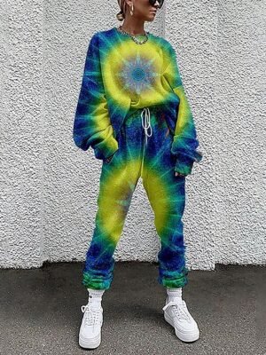 Streetwear Loose Tie Dye Crew Neck Long Sleeve Tracksuit Set - Image 3