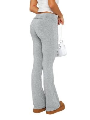 Streetwear Low Waist Plain Full Length Bell Bottom Trousers - Image 6
