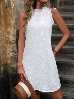 Streetwear Mini Lace Patchwork Crew Neck Dress - Image 5