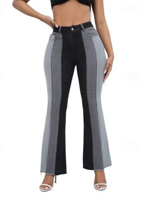 Streetwear Regular Fit Colour Block High Waist Full Length Jeans - Image 5