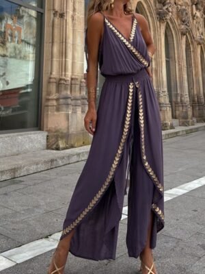 Streetwear Regular Fit Colour Block V Neck Sleeveless Jumpsuit - Image 3