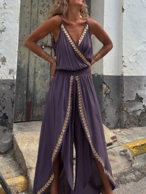 Streetwear Regular Fit Colour Block V Neck Sleeveless Jumpsuit - Image 4