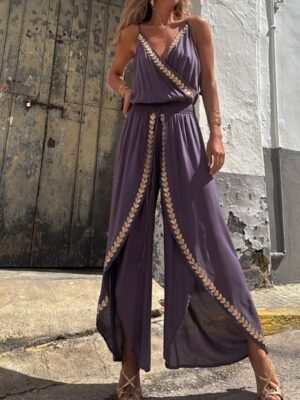 Streetwear Regular Fit Colour Block V Neck Sleeveless Jumpsuit - Image 9