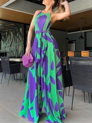 Streetwear Regular Fit Floral Halter Neck Sleeveless Jumpsuit - Image 1