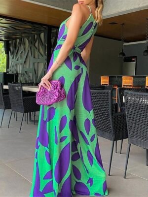 Streetwear Regular Fit Floral Halter Neck Sleeveless Jumpsuit - Image 2