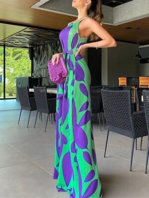 Streetwear Regular Fit Floral Halter Neck Sleeveless Jumpsuit - Image 3