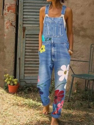 Streetwear Regular Fit Floral Sleeveless Pocket Midi Overall - Image 1