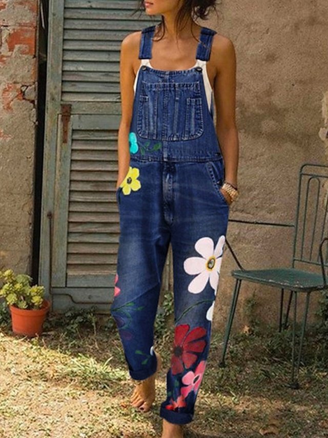 Streetwear Regular Fit Floral Sleeveless Pocket Midi Overall - Image 2