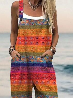Streetwear Regular Fit Floral U Neck Short Sleeve Wide Leg Jumpsuit - Image 2