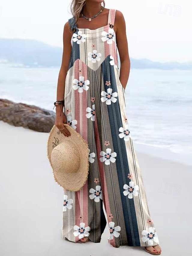 Streetwear Regular Fit Floral U Neck Sleeveless Jumpsuit - Image 1