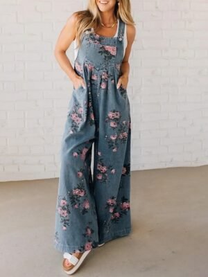 Streetwear Regular Fit Floral U Neck Sleeveless Jumpsuit - Image 1