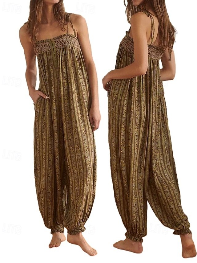 Streetwear Regular Fit Floral U Neck Sleeveless Jumpsuit - Image 1