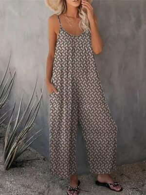 Streetwear Regular Fit Floral U Neck Sleeveless Jumpsuit - Image 1