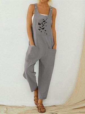 Streetwear Regular Fit Floral U Neck Sleeveless Pocket Overall - Image 11
