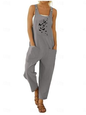 Streetwear Regular Fit Floral U Neck Sleeveless Pocket Overall - Image 12