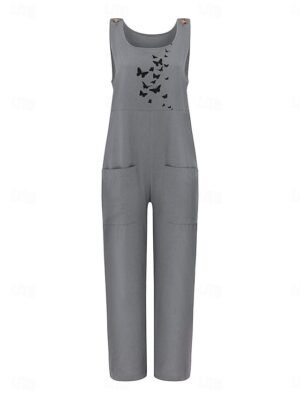 Streetwear Regular Fit Floral U Neck Sleeveless Pocket Overall - Image 13