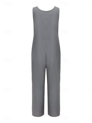 Streetwear Regular Fit Floral U Neck Sleeveless Pocket Overall - Image 14