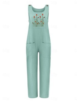 Streetwear Regular Fit Floral U Neck Sleeveless Pocket Overall - Image 16