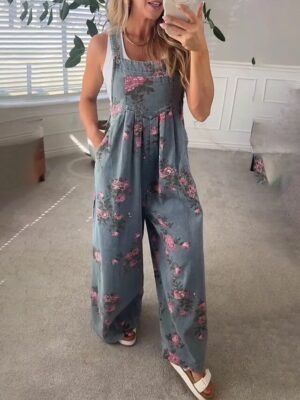 Streetwear Regular Fit Floral U Neck Sleeveless Jumpsuit - Image 2